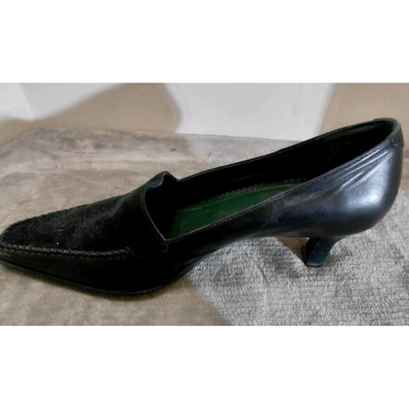 Naturalizer Kitten Loafer Pump Heels Womens Size 10W Black Leather Square Toe - Picture 6 of 16